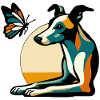 Bunter Hund mit Schmetterling