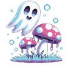 Fantôme Kawaii & Champignons – Design Pastel