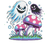Spooky Ghosts & Mushrooms – Neon Pastel Design