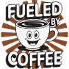 Fueled by Coffee – lächelnde Kaffeetasse