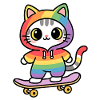 Regenbogenkatze auf Skateboard