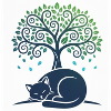 Sleeper cat under tree swirl