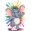 Cute dancing baby elephant with rainbow