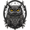 Silver-gray owl in a star ring