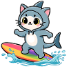Shark Cat on Rainbow Surfboard