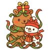 Capybara and snowman in ribbon