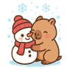 Capybara hugging snowman in winter