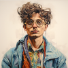 Aquarelle Portrait Lunettes Veste
