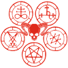 Red Demon Skull and Esoteric Symbols
