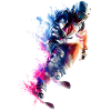 Farbexplosion Snowboarder Sprung