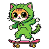 Cat skate cactus green hoodie kawaii