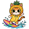 Surfer cat in pineapple costume