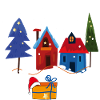 Winter houses with snow