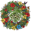Tropical flower wreath with birds