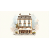 Pariser Café Aquarell Fassade