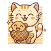 Happy kawaii cat hugging taiyaki fish