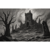 Landscape of a ruined medieval castle