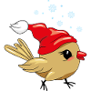 Cute happy birdie in Christmas hat