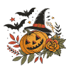 Halloween Pumpkin Witch and Flowers