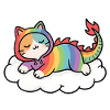 Relaxed rainbow dragon cat on cloud