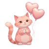 Pink cat with heart balloons