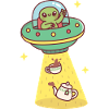 Funny Alien Abducts Tea and Teapot
