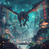 Neon dragon over megacity