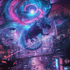 Neon dragon over megacity