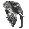 Elephant and Temple in Collage