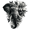 Éléphant Floral Monochrome