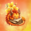 Sleepy dragon on flowered book