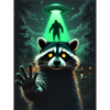 UFO Lichtstrahl und Wald Waschbär