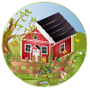 Small red house with idyllic garden