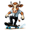 Cow on skateboard in suit