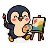 Penguin painter with pallet and cutlery