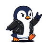 Rocker-Pinguin in Lederjacke mit Teufelshorn