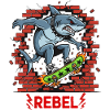 Rebellious shark on skateboard