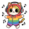 Regenbogenkatze DJ Hoodie Musiknotizen
