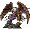 Aigle avec guitare violette sur rocher