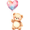 Teddy aquarelle avec ballon coeur