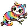 Rainbow cat hoodie on branch