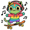 Regenbogenkatze auf Skateboard