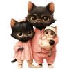 Cat family in pajamas with baby