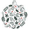 Weihnachtskugel mit Stechpalme und Vogelbeerblättern