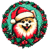 Weihnachtsmann Hündchen im Stechpalmenkranz
