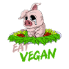 EAT VEGAN Sad pig on the plate