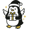 Penguin with gift and Santa hat