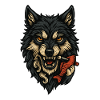 Wildes Wolfsgesicht mit Knochen