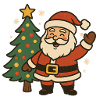 Fröhlicher Weihnachtsmann neben Baum