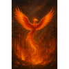 Flaming Phoenix in the Forest